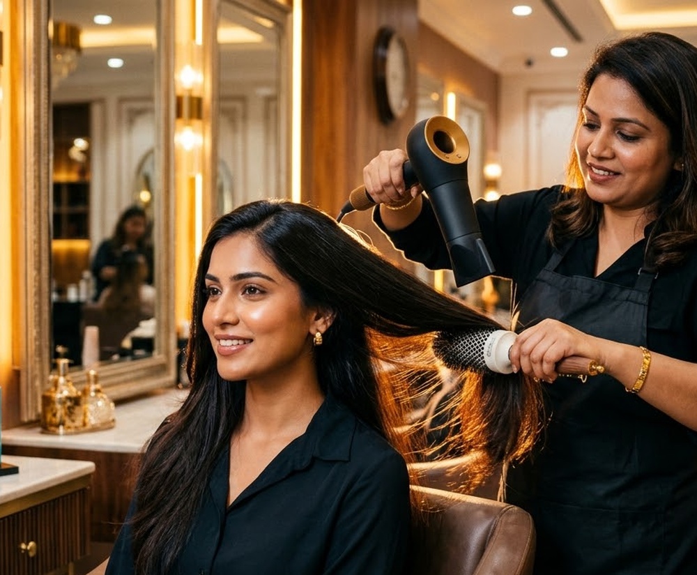 Indian woman with radiant hair styling and spa treatment