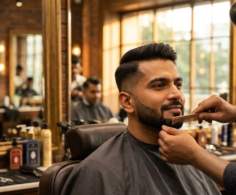 Indian man with neat beard grooming and fade haircut